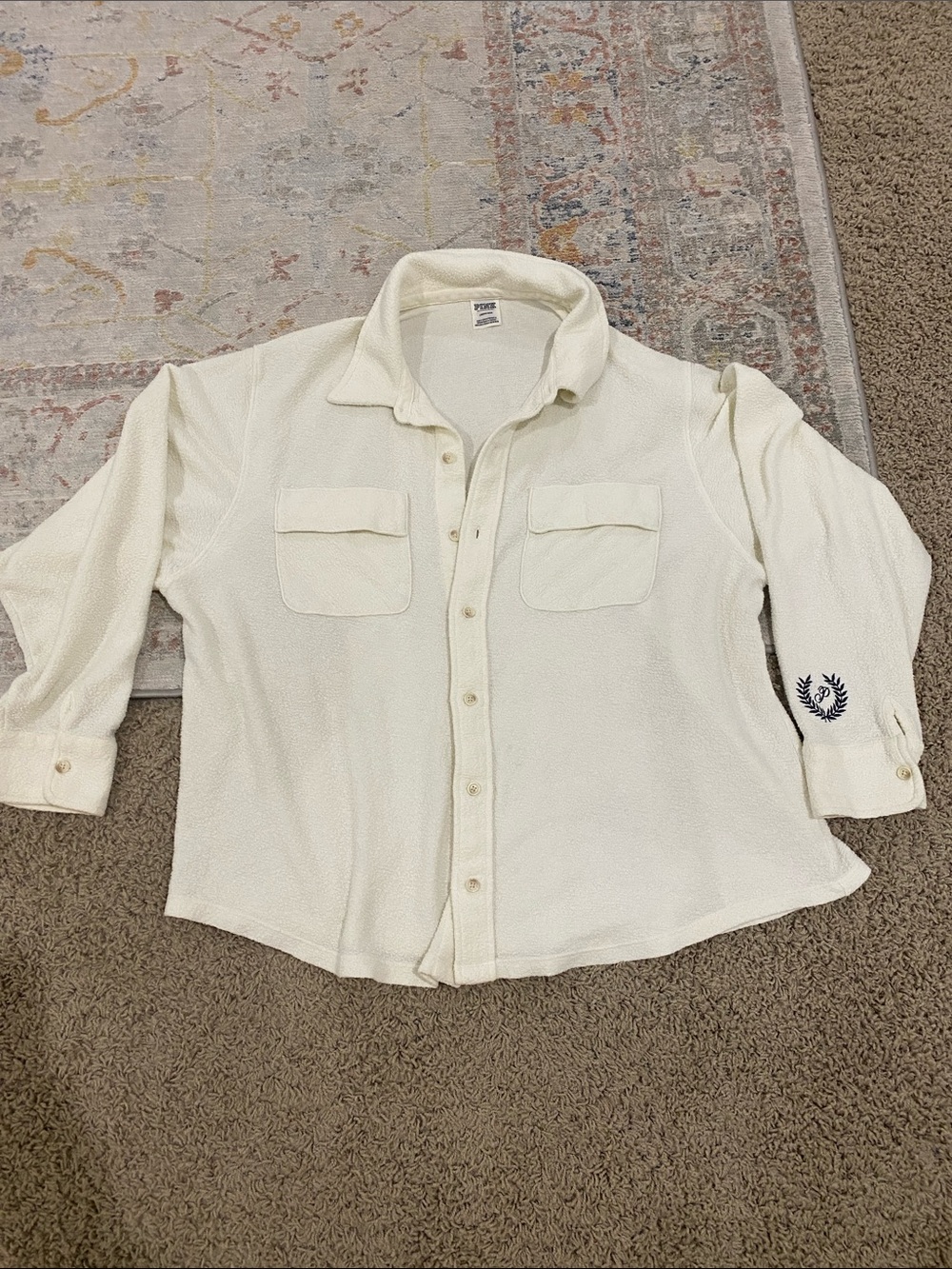 PINK Victoria's Secret Cream Button-Down Shirt with Chest Pockets